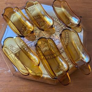 Set of 6Vintage Amber Glass Banana Split Ice Cream Sundae Boat Dishes